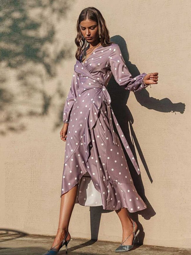 Vestido envolvente de lunares malva - Imagen 2