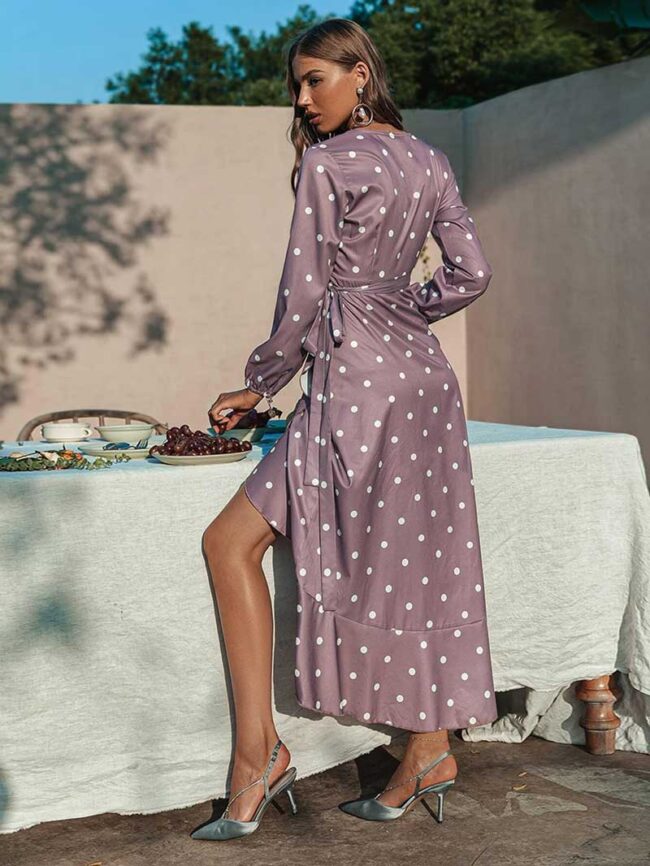 Vestido envolvente de lunares malva - Imagen 6