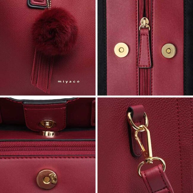 Cartera Pompom borgoña - Imagen 4