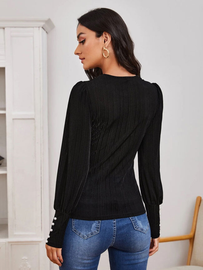 Camiseta con perlas en manga - Imagen 4