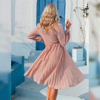 Vestido cruzado con falda plisada - Imagen 6