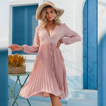 Vestido cruzado con falda plisada - Imagen 4