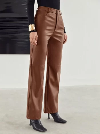 Pantalón palazo de cuerina - Imagen 4