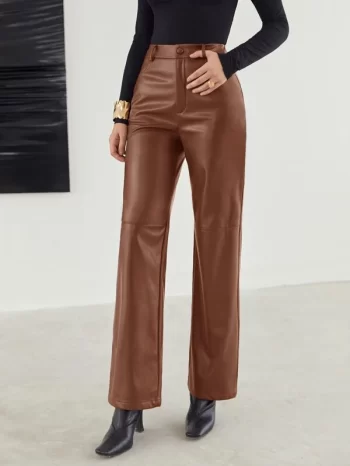 Pantalón palazo de cuerina - Imagen 3