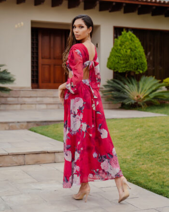 Vestido rojo floreado - Imagen 4