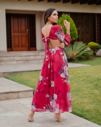 Vestido rojo floreado - Imagen 5