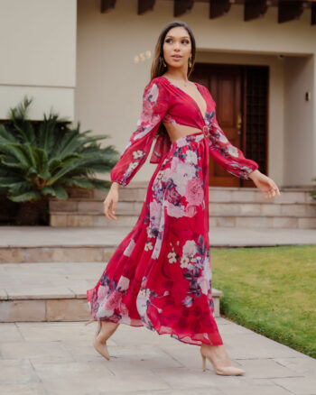 Vestido rojo floreado