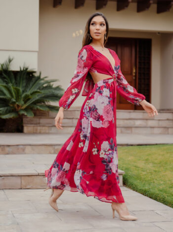 Vestido rojo floreado