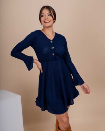 Vestido chompero de botones azul noche - Imagen 3