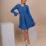 Vestido chompero de botones azul acero