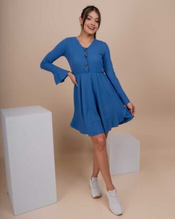 Vestido chompero de botones azul acero