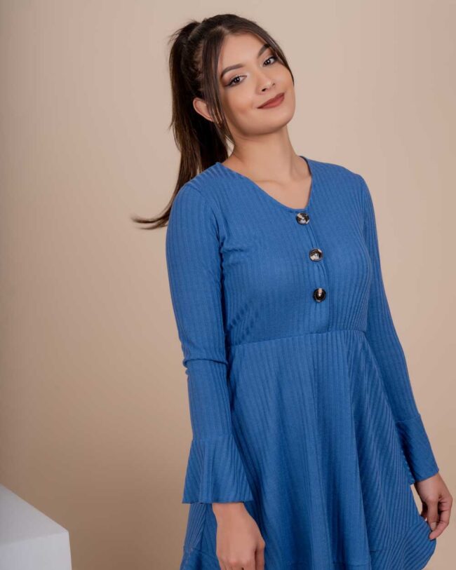 Vestido chompero de botones azul acero - Imagen 3