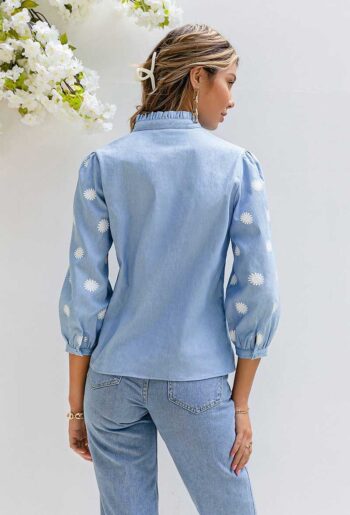 Blusa denim floreada - Imagen 6