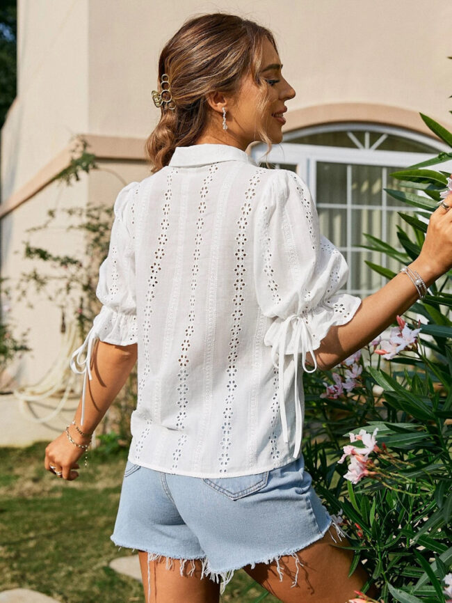 Blusa de encaje manga abullonada - Imagen 6