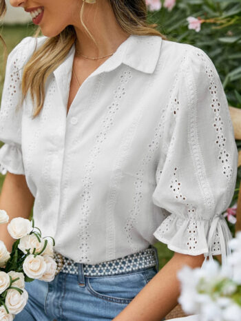 Blusa de encaje manga abullonada - Imagen 5