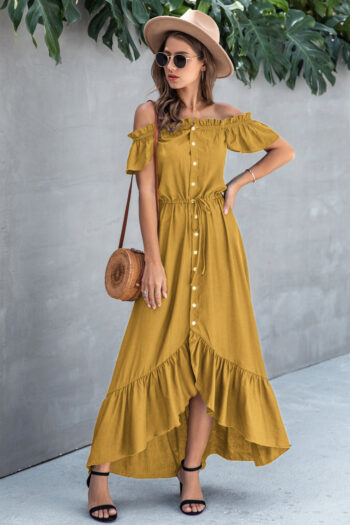 Vestido off shoulder con botones