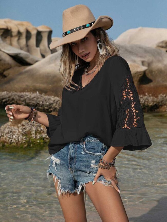 Blusa bohemia con encaje - Imagen 2