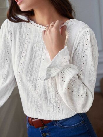 Blusa blanca frenchy manga larga - Imagen 3