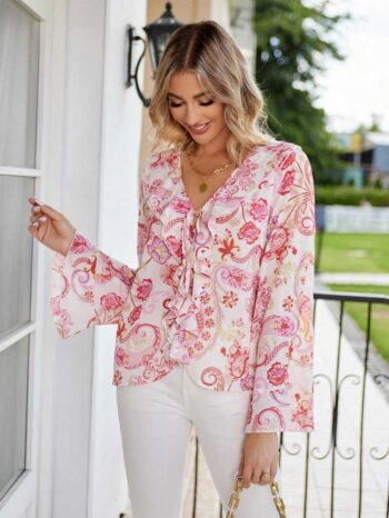 Blusa bohemia detalles rosas - Imagen 3