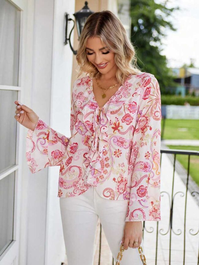 Blusa bohemia detalles rosas - Imagen 3