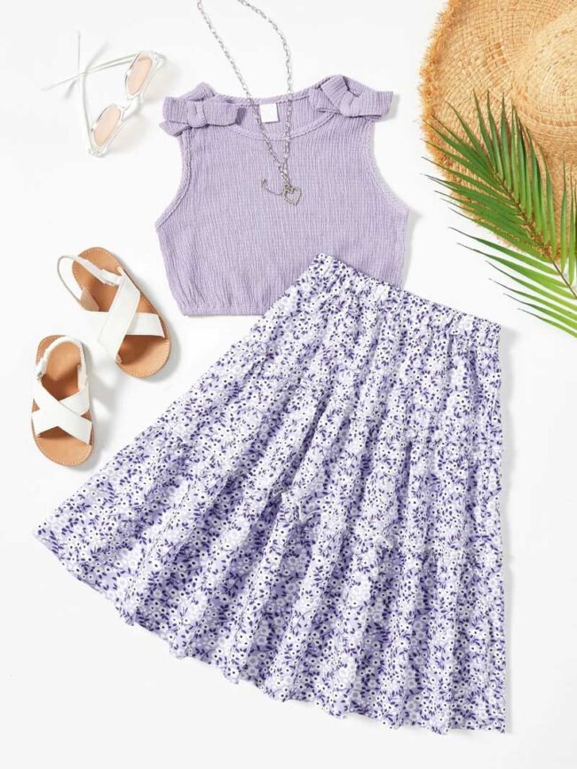 Conjunto-de-falda-floreada-lila-1 Conjunto floreado lila kids - Imagen 1