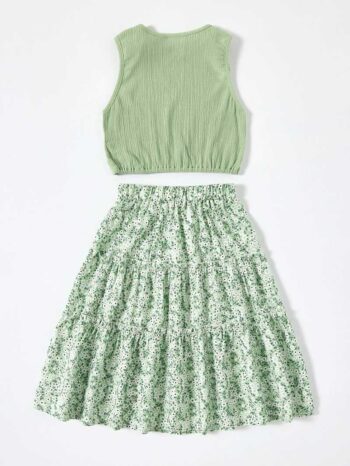 Conjunto floreado verde kids - Imagen 2