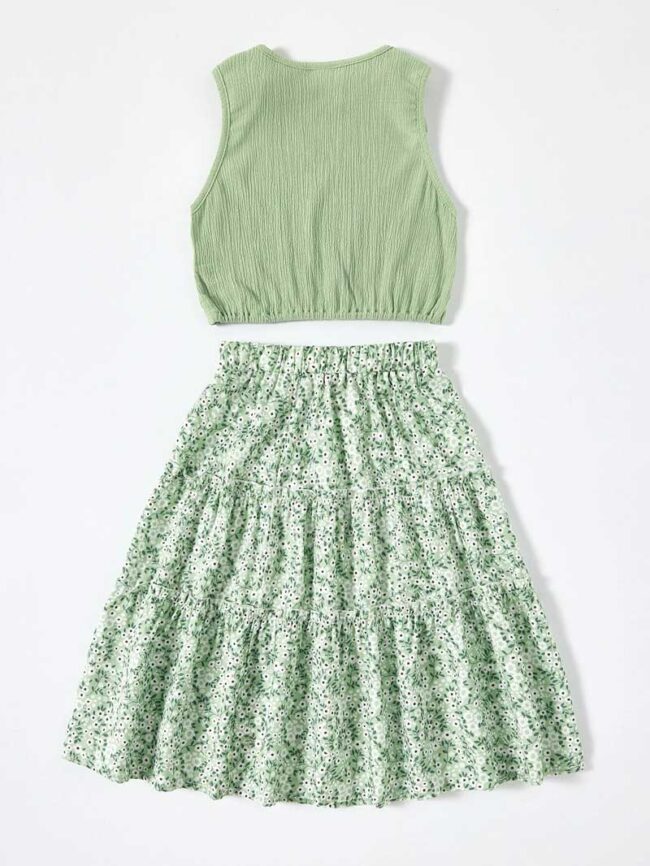 Conjunto floreado verde kids - Imagen 2