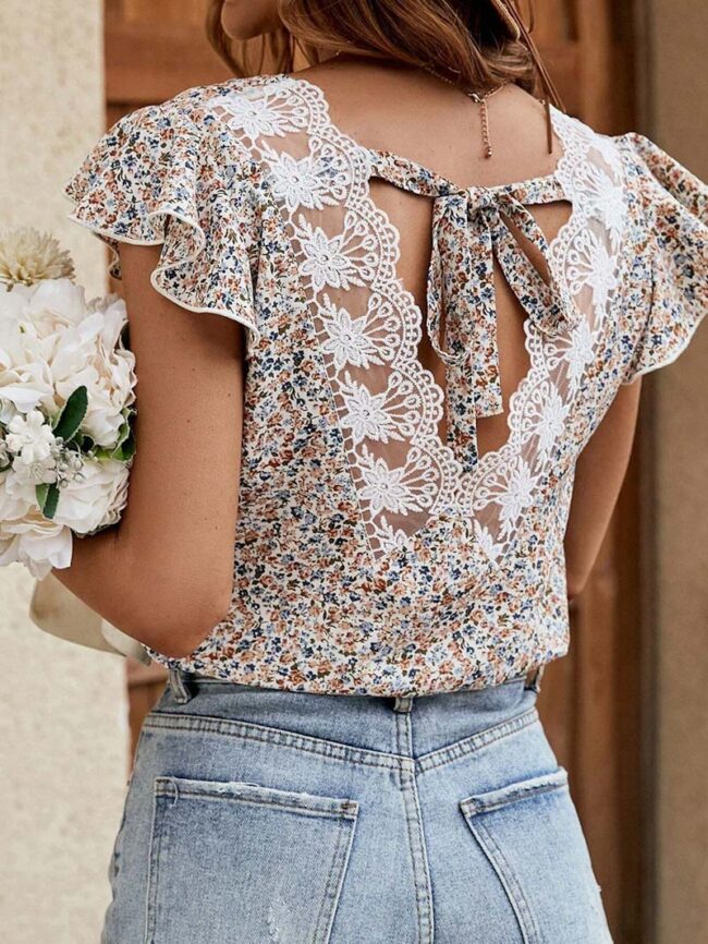 Blusa estampada con encaje en la espalda - Imagen 5