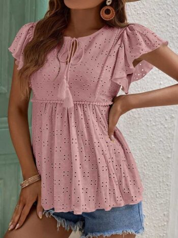 Blusa brodery con lazo rosa