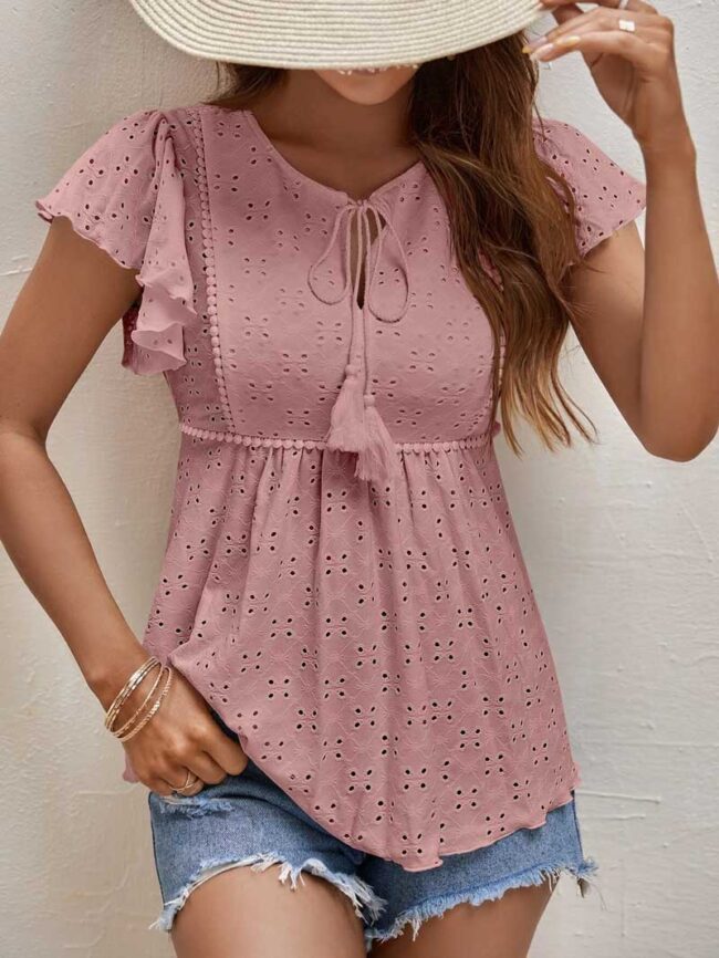 Blusa brodery con lazo rosa - Imagen 2