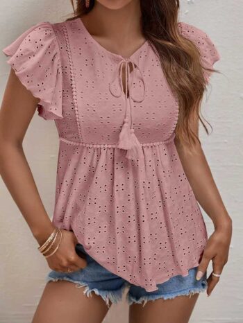 Blusa brodery con lazo rosa - Imagen 3