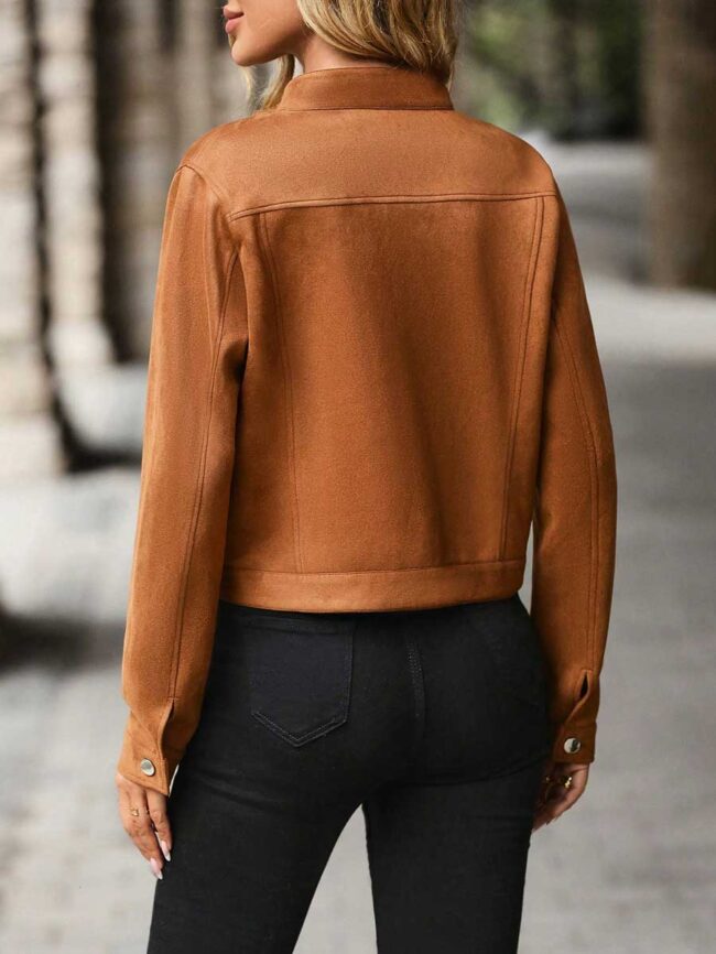 Chaqueta crop camel - Imagen 7