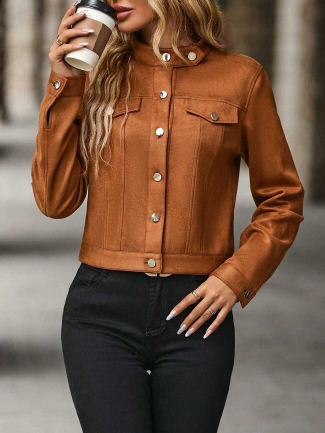 Chaqueta crop camel - Imagen 2