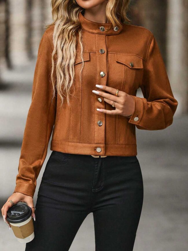 Chaqueta crop camel - Imagen 6
