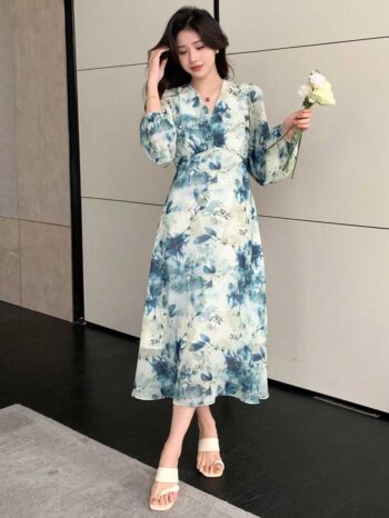 Vestido Sakura flores turqueza - Imagen 3