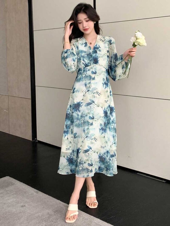 Vestido Sakura flores turqueza - Imagen 3