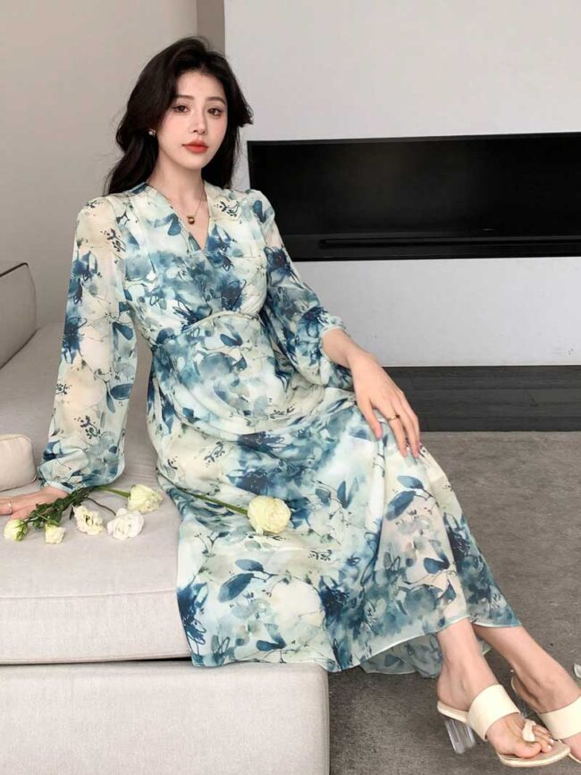 Vestido Sakura flores turqueza - Imagen 2