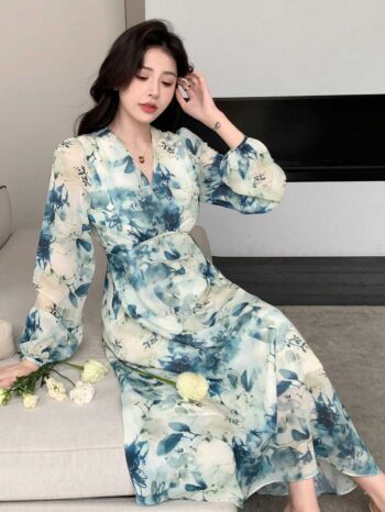 Vestido Sakura flores turqueza - Imagen 4
