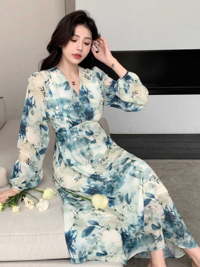 Vestido Sakura flores turqueza - Imagen 4