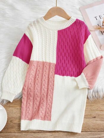 Vestido tejido colorblock rosa Kids