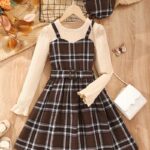 Vestido marrón estilo escocés Kids