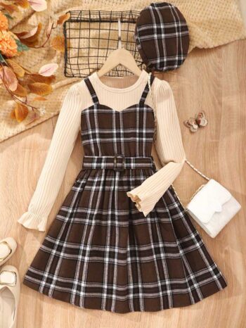 Vestido marrón estilo escocés Kids