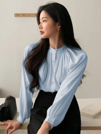 Blusa manga obispo celeste