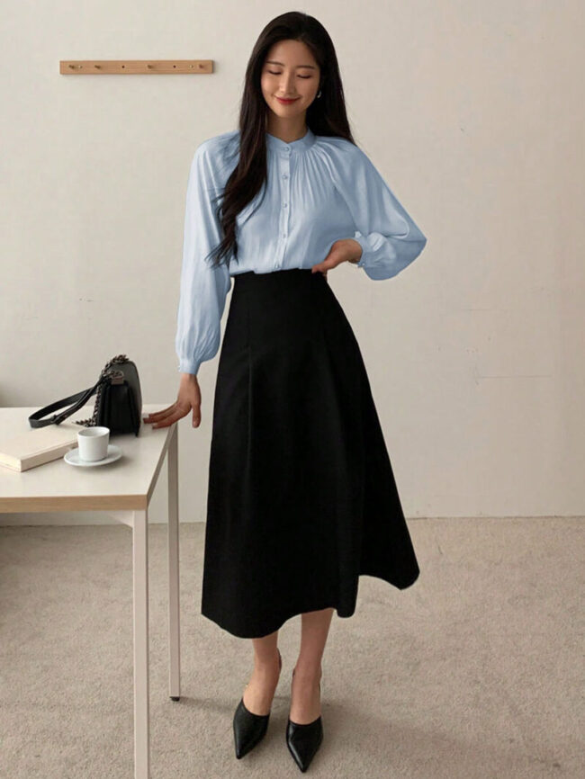 Blusa manga obispo celeste - Imagen 5