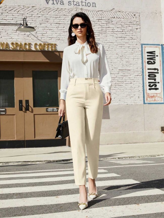 Pantalón de vestir recto beige - Imagen 5