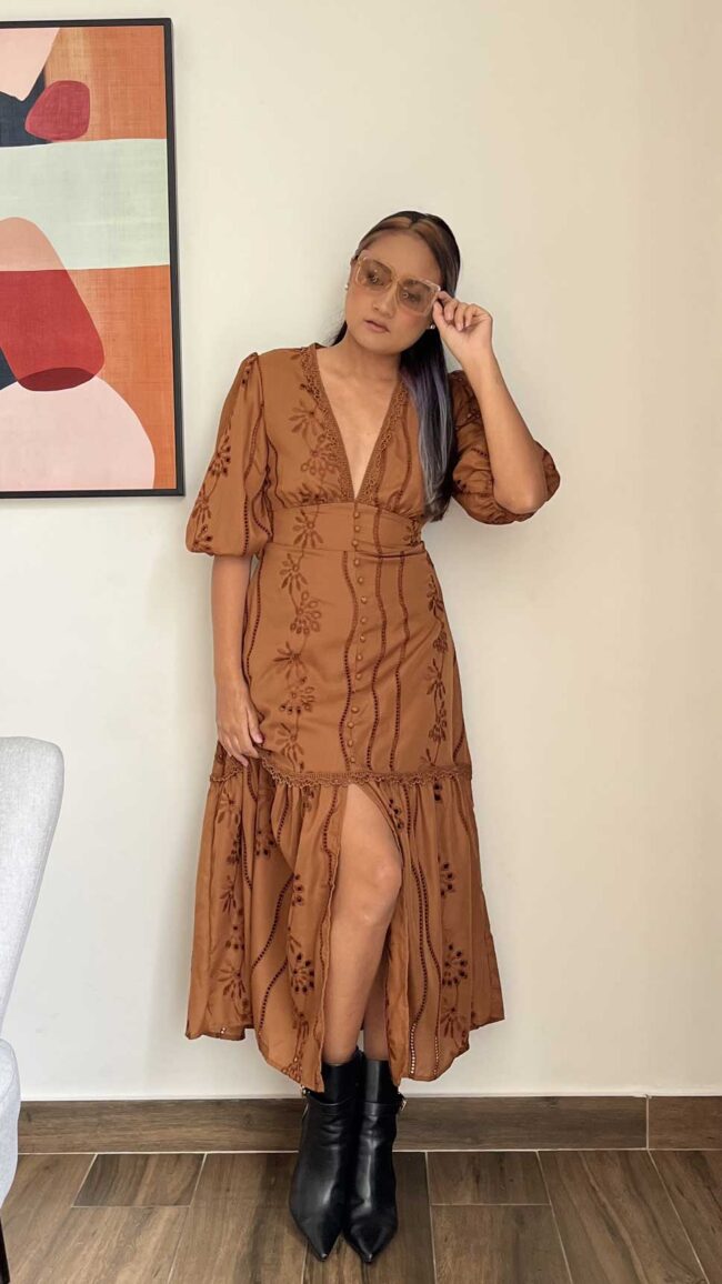 Vestido Boho Carmen Ocre - Imagen 1