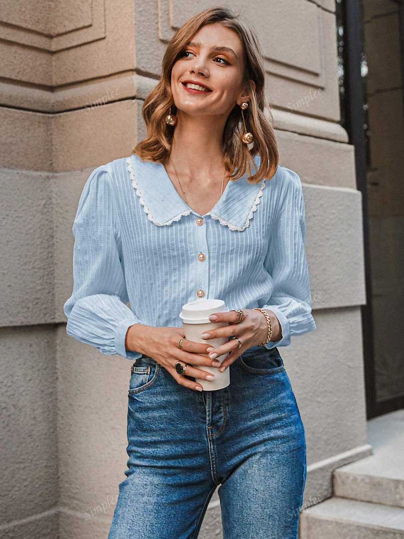 Blusa-celeste-textura-y-bordado-1 Blusa celeste con textura y bordado - Imagen 1