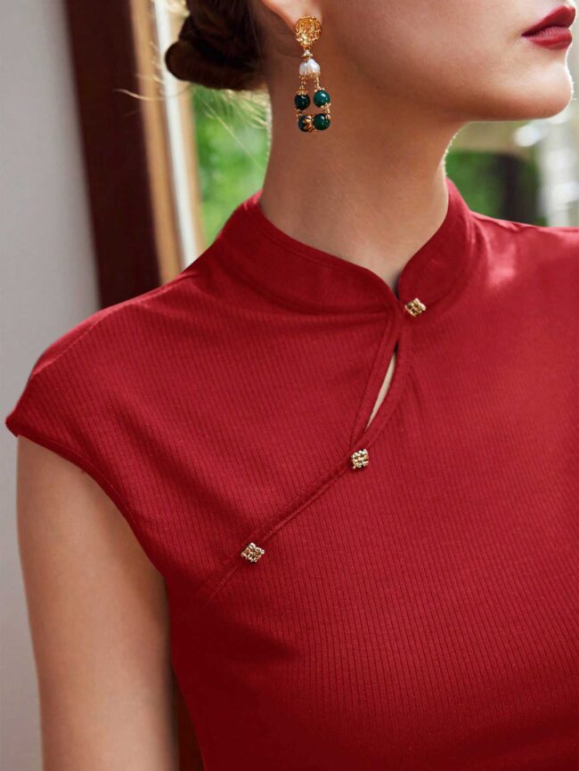 Top detalle oriental rojo - Imagen 4