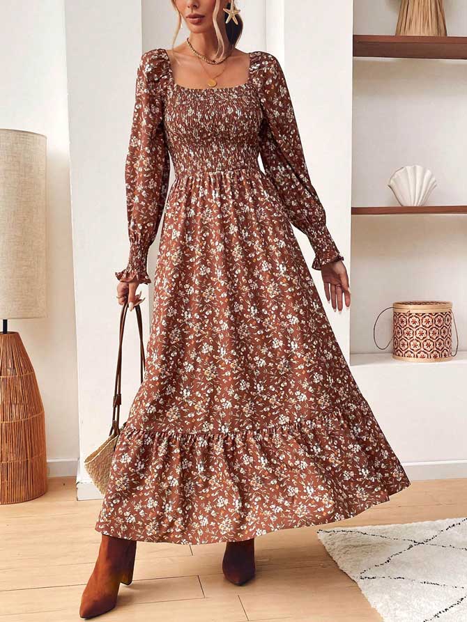 Vestido-panal-marron-5 Vestido Alondra floreado - Imagen 1