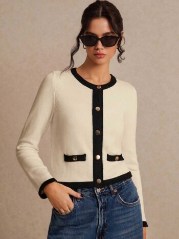 Cardigan beige con botones dorados - Imagen 2
